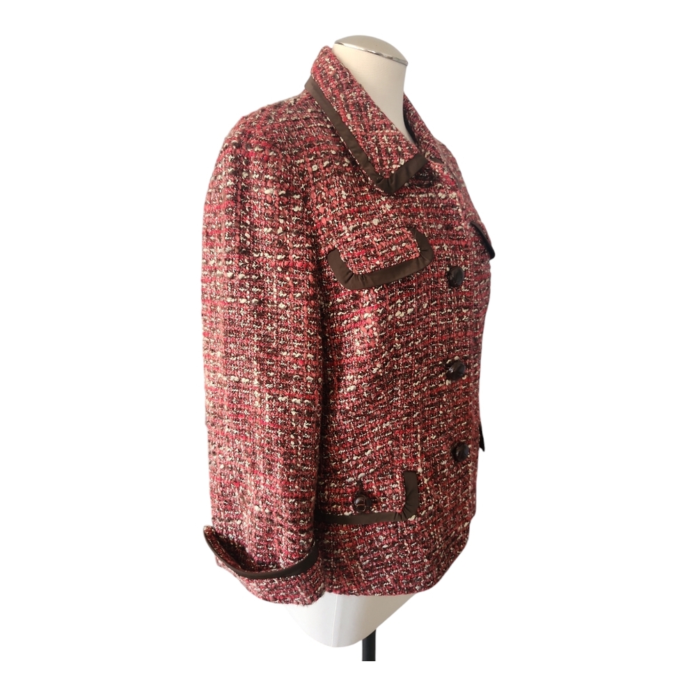 Talbots Red and Black Wool Blend Tweed Jacket 12 - Picture 3 of 9